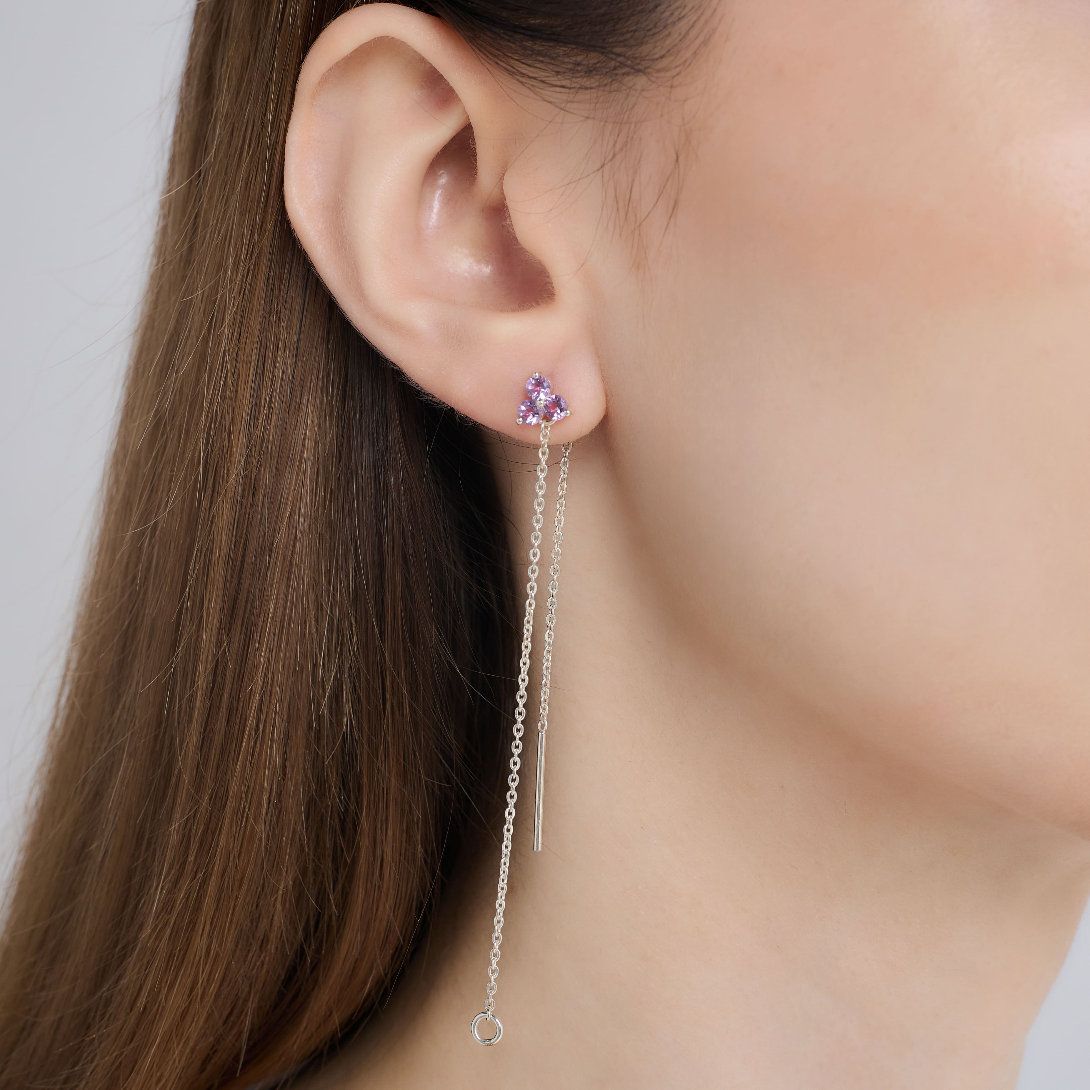 Серьги протяжки Principessa Trifoglio piccolo с аметистами в серебре